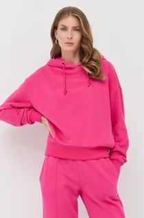 Bluzy damskie - Patrizia Pepe bluza bawełniana damska kolor różowy z kapturem z aplikacją - grafika 1