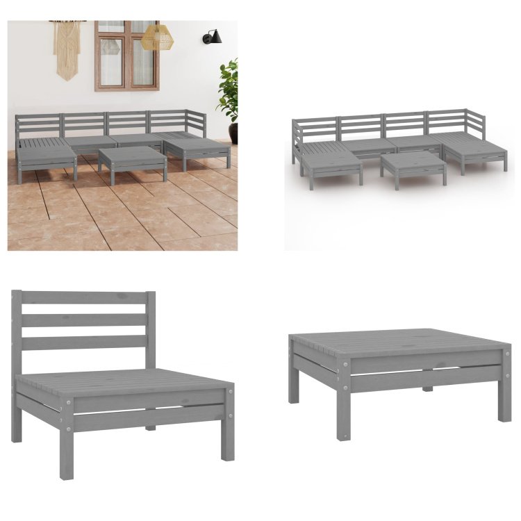 vidaXL 7-częściowy zestaw wypoczynkowy do ogrodu szary sosna lita - Zestaw mebli ogrodowych - Zestawy mebli ogrodowych - Zestawy mebli ogrodowych - Zestawy ogrodowe