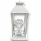 Lampiony i znicze - Lampion dekoracyjny z aniołkiem 14x14x32cm latarenka XL biała znicz stroik - miniaturka - grafika 1