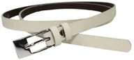 Paski - Damski Skórzany Pasek PolskaGalanteria.pl 15 mm Kremowy Z Prostokątną Srebrną Klamrą - miniaturka - grafika 1