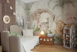 Tapeta dla dzieci Dżungla Safari z Liśćmi i Zwierzętami Serengeti Lush Green - Tapety - miniaturka - grafika 1