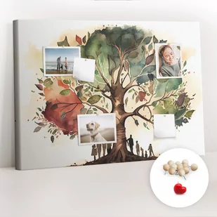 Planer na ścianę, Tablica korkowa 100x70 cm, Drewniane Pinezki, wzór Drzewo rodzinne - Tablice i flipcharty - miniaturka - grafika 1