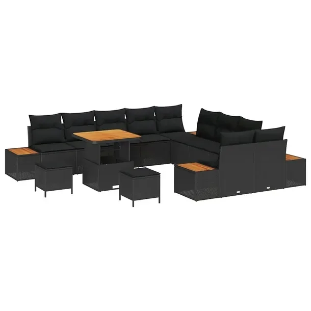 5-częściowy modułowy zestaw sof ogrodowych, czarny, naturalny rattan