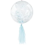 Balony i akcesoria - Balon PVC z konfetti i frędzlami 45 cm niebieski - miniaturka - grafika 1