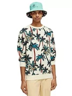 Bluzy męskie - Scotch & Soda Męska bluza z nadrukiem, Offwhite Palmtrees Aop 5732, L - miniaturka - grafika 1