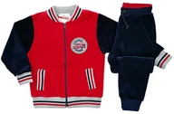 Moda i Uroda OUTLET - Welurowy dres dziecięcy WELUR czerwony bawełniany ciepły bomberka bluza bejsbolówka plus spodnie Revaj 134 - miniaturka - grafika 1