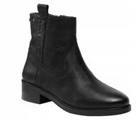 Botki damskie - Pepe Jeans Czarne Skórzane Botki Za Kostkę z Zamkiem 37 Awe - miniaturka - grafika 1