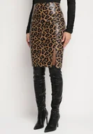Spódnice - Brązowa Spódnica Ołówkowa w Panterkę z Rozcięciem na Nogę Tamornis - miniaturka - grafika 1
