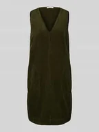 Sukienki - Sukienka o długości do kolan ze sztruksu z dekoltem w serek - miniaturka - grafika 1