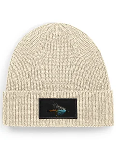 Czapka zimowa beanie wędkarska dla wędkarza na ryby na prezent "teal blue and silver" Jasny beż - Czapki damskie - miniaturka - grafika 1
