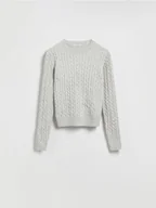 Swetry damskie - Reserved - Sweter z ozdobnym splotem - jasnoszary - miniaturka - grafika 1