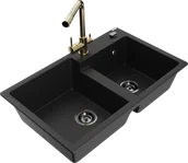 Zlewozmywaki z baterią - Mexen Tomas zlewozmywak granitowy 2-komorowy z baterią kuchenną Duero, czarny - 6516-77-671600-50-B - miniaturka - grafika 1