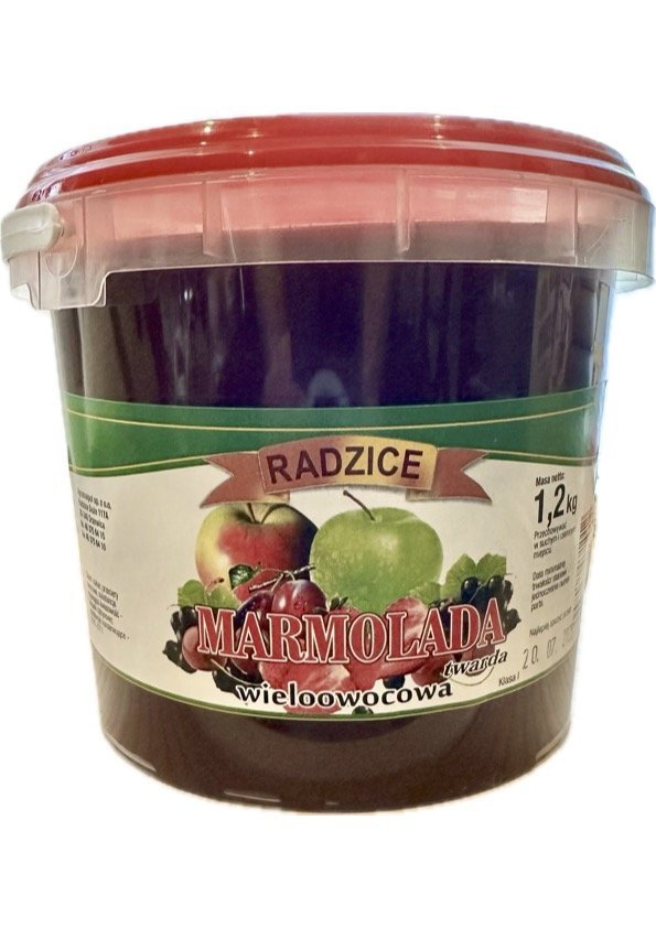 Marmolada wieloowocowa TWARDA wiaderko 1,2kg Przetwórnia Radzice