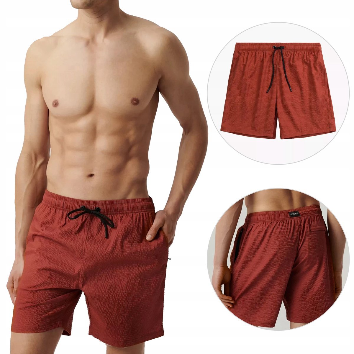 Szorty Kąpielowe Męskie KMB-226 Brązowe Szybkoschnące Siatka Wygodne *S