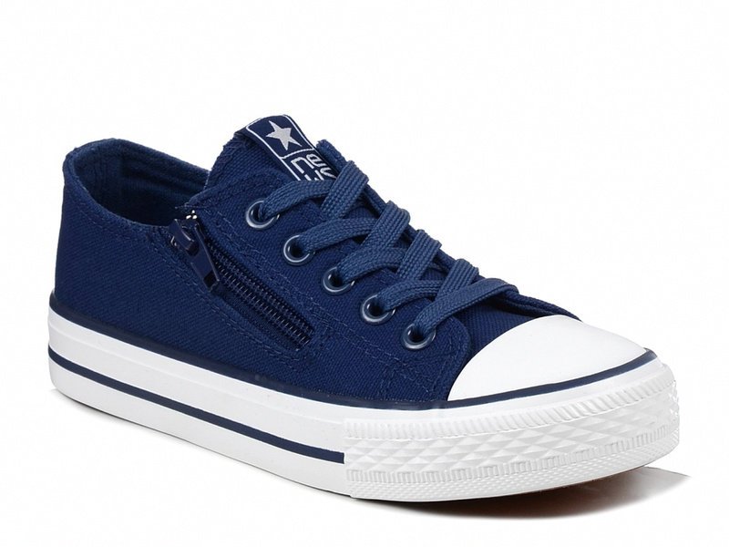 Buty trampki dziecięce granatowe News 1151 na suwak tekstylne sznurowane31-30