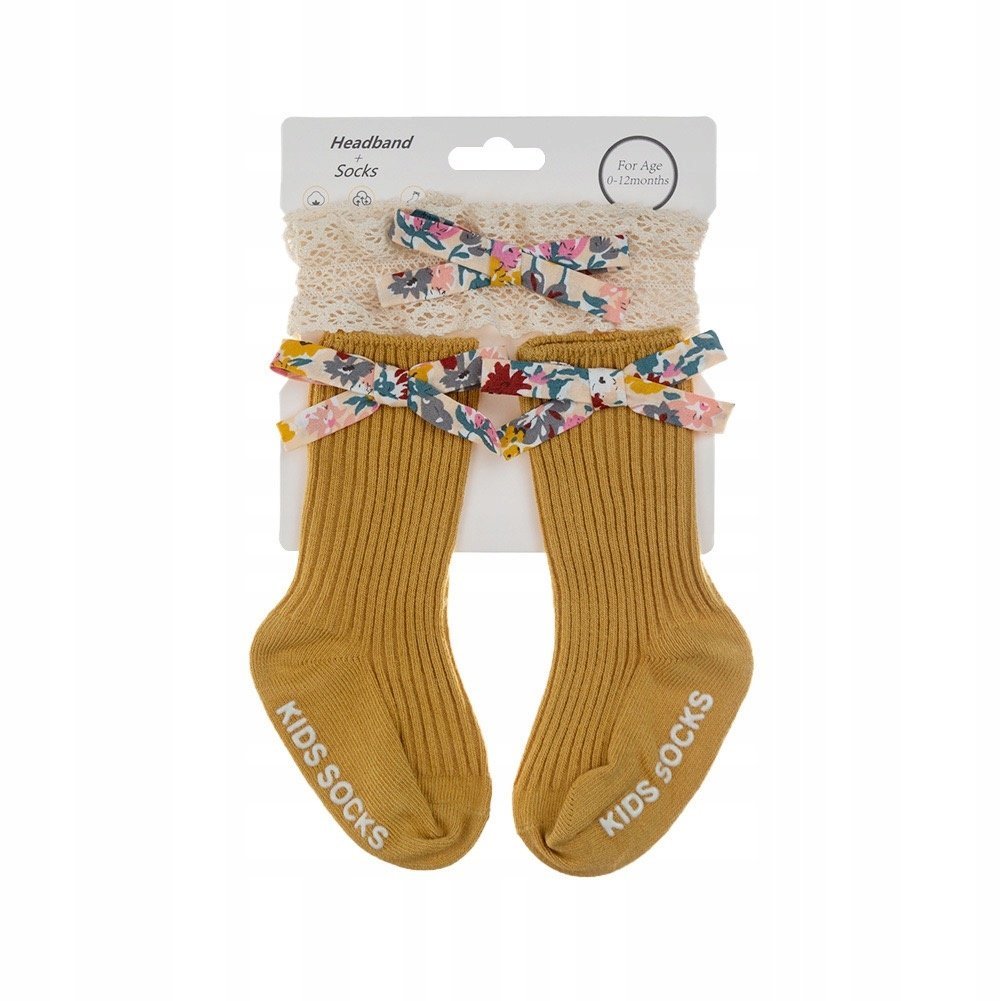 Skarpetki niemowlęce zestaw ozdobny dla dziewczynki skarpetki + opaska