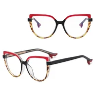 Okulary korekcyjne, oprawki, szkła - Damskie Okulary NA OBCASIE zerówki do komputera kocie BLUE LIGHT 25159F Czerwone/Panterkowe - miniaturka - grafika 1