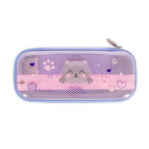 Legami - Piórnik Wonderwow z motywem Kitty, 2 przegródki i uchwyt na długopisy, wewnętrzna komora z tkaniny siatkowej, zamknięcie na zamek błyskawiczny, 23 x 11 x 5 cm