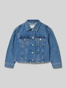 Kurtki i płaszcze dla dziewczynek - Kurtka jeansowa krótka z czystej bawełny z nakładanymi kieszeniami na piersi - miniaturka - grafika 1