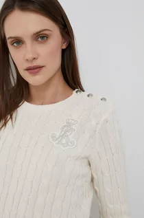 Swetry damskie - Ralph Lauren Lauren Lauren Sweter bawełniany damski kolor beżowy - grafika 1