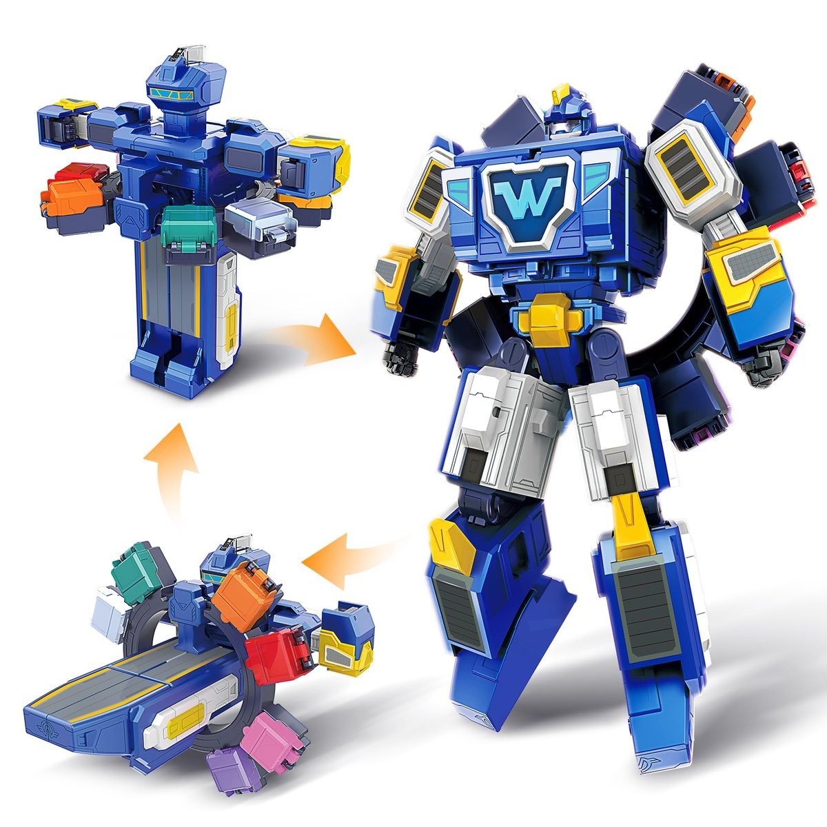 Super Wings 3 w 1 World Space transmitujący robot z mini figurkami Jett i Dizzy, zabawka transformacyjna dla chłopców i dziewczynek od 3 lat, niebie..