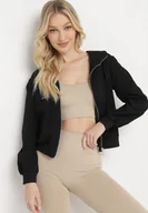 Bluzy damskie - Czarna Bluza z Kapturem Zapinana na Zamek Błyskawiczny Etarvia - miniaturka - grafika 1