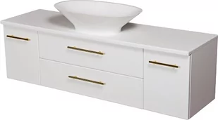 Szafka wisząca biały mat z umywalką nablatową 140 cm Belli Gold Gante - Szafki łazienkowe - miniaturka - grafika 1