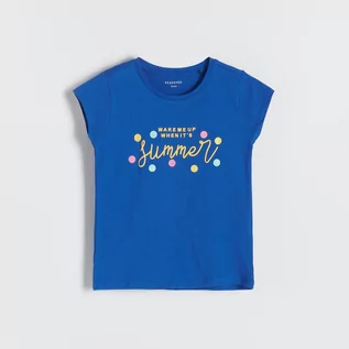 Koszulki dla dziewczynek - Reserved Reserved - Bawełniany t-shirt z nadrukiem - Niebieski - grafika 1