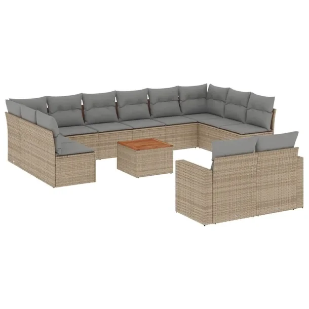 Zestaw mebli ogrodowych beżowy z poduszkami, rattan PE, 62x62x69 cm