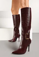 Kozaki damskie - Bordowe Kozaki na Szpilce Ozdobione Klamrą Innadora - miniaturka - grafika 1