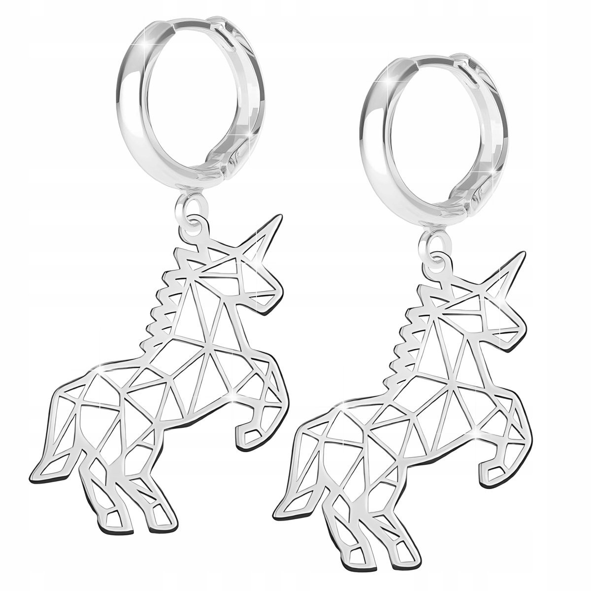 Kolczyki Srebrne 925 Ogromne Jednorożce Ażurowe Blaszki Origami Jednorożec
