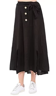 Bonateks Women Skirt 100% Len Made in Italy, długa spódnica z guzikami z paskiem na szalik, czarna, rozmiar: XL, czarny, XL - Apaszki i szaliki damskie - miniaturka - grafika 1