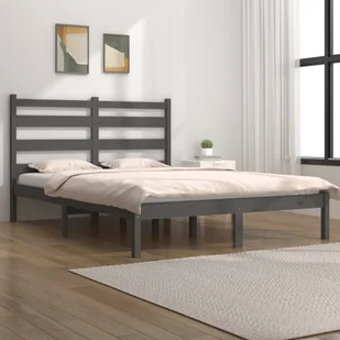 Łóżko z litego drewna sosna szara 200x200 cm - Łóżka - miniaturka - grafika 1