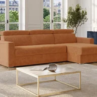 Sofy i kanapy - Kanapa narożna dwustronna rozkładana typu express z tkaniny szenilowej w kolorze terakoty - Powierzchnia spania 140 cm - Materac 18 cm VIZIR - miniaturka - grafika 1