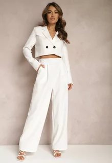 Spodnie damskie - Białe Szerokie Spodnie w Eleganckim Stylu Hanessame - grafika 1
