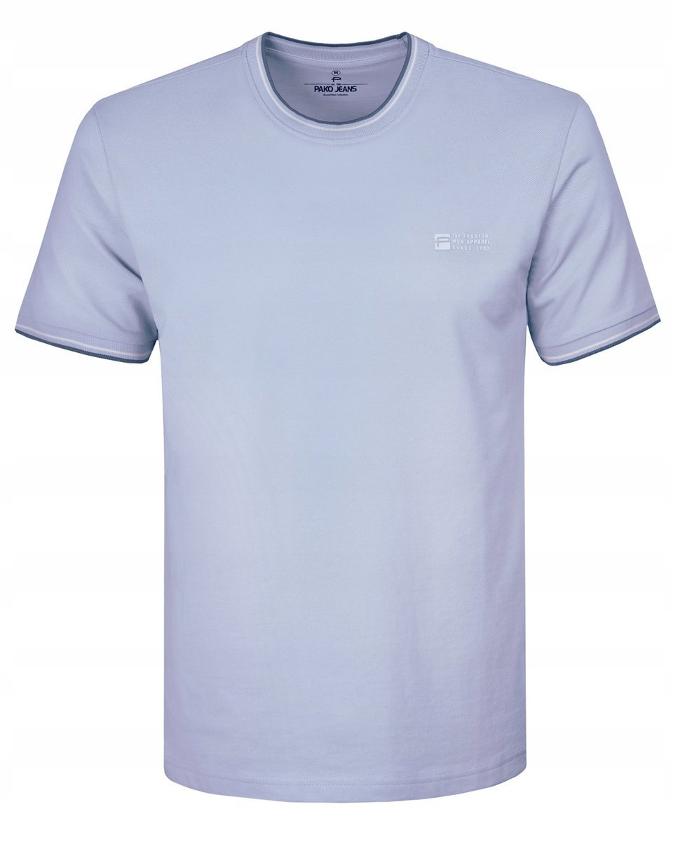 T-SHIRT Męski LATE Elegancka Koszulka BŁĘKITNA Bawełna Pika M Pako Jeans