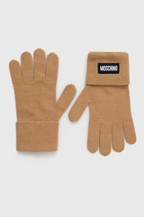 Rękawiczki - Moschino rękawiczki kaszmirowe kolor brązowy - grafika 1