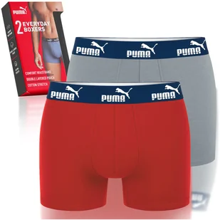 PUMA Bokserki Męskie 2 Sztuki Bawełna Czerwone Red Grey Logo Rozmiar L - Majtki męskie - miniaturka - grafika 1