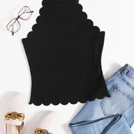 Koszule damskie - TEMU Damski Dopasowany Top Bez Rękawów z Falbanką, Letni Wszechstronny Top, Modna Jednokolorowa Koszulka Podkoszulkowa - miniaturka - grafika 1