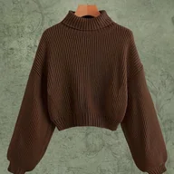 Bluzy damskie - TEMU Kobiecy Elegancki Brązowy Sweter - Długi Rękaw, Luźny Fason, Stylowa Bluza na Jesień/Zimę, Do Biura i Na Imprezy, Codzienna Odzież - Niezbędnik - miniaturka - grafika 1