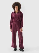 Dresy damskie - Spodnie dresowe z weluru z szerokimi nogawkami damskie 4F 4FRAW24TTROF1352-60S Czerwony - miniaturka - grafika 1