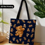 Torebki damskie - TEMU 1 szt. Torba na zakupy, przenośna torba do noszenia na ramieniu lub w ręku, z granatowym tłem i wzorem misia Teddy, idealna do podróży, - miniaturka - grafika 1