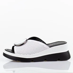 Białe skórzane klapki damskie na koturnie S.Barski 662 - S.BARSKI - Klapki i japonki damskie - miniaturka - grafika 1