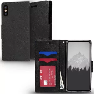 Zizo Flap Wallet Pouch Etui iPhone X z kieszeniami na karty + stand up (Black/Black) - Etui i futerały do telefonów - miniaturka - grafika 1
