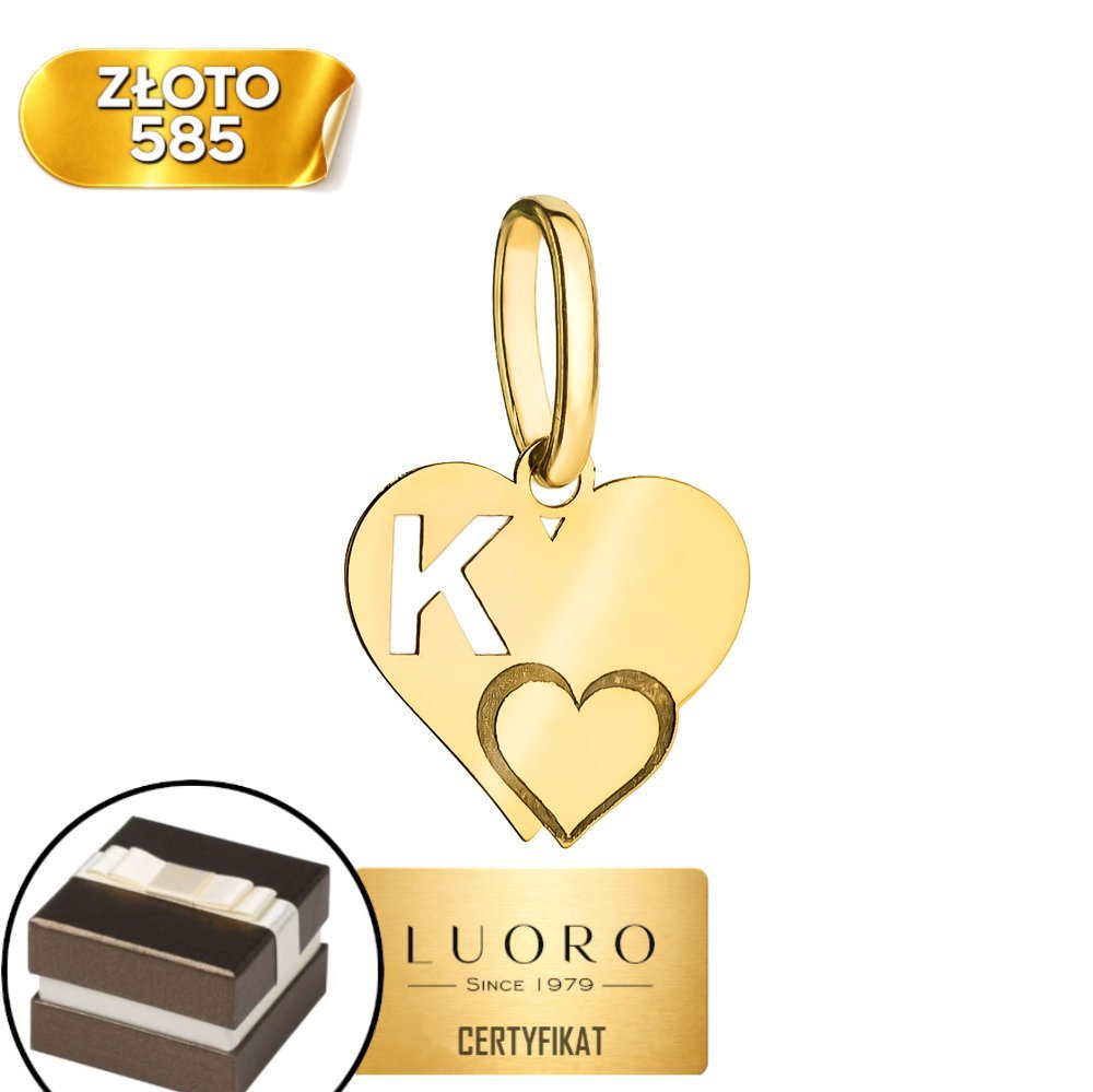 ZAWIESZKA ZŁOTA 585 14K LITERKA K SERDUSZKO 15 MM DELIKATNA ELEGANCKA