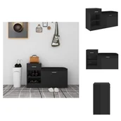 Szafki na buty - vidaXL Ławka na buty czarny wysoki połysk 94,5x31x57 cm Materiał drewnopochodny - Stojaki i szafki na buty - miniaturka - grafika 1