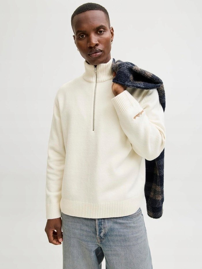 JACKJONES KREMOWY MĘSKI SWETER Z PÓŁGOLFEM I ZAMKIEM BAWEŁNIANY XL 17BA