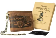 Portfele - Portfel męski motocyklowy z łańcuszkiem skóra naturalna nubuk brązowy rozbudowany na karty elegancki prezent ochrona RFID ROVICKY - miniaturka - grafika 1