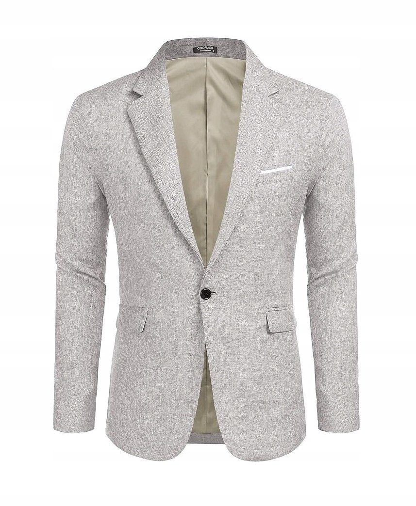 MĘSKA MARYNARKA slim fit elegancka szara L casual jednorzędowa