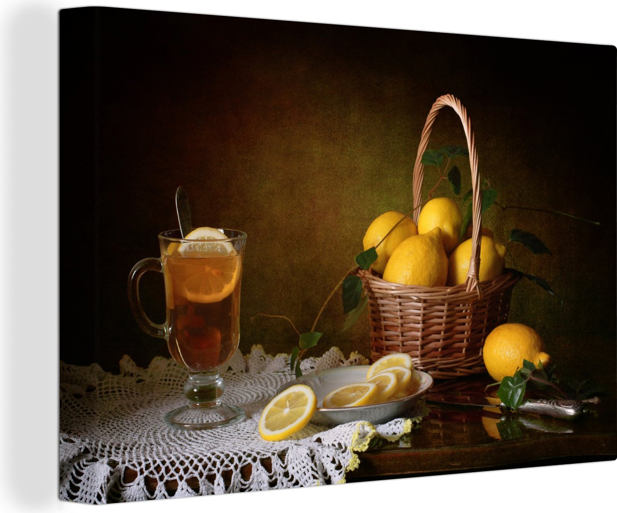 OneMillionCanvasses® - Obrazy na płótnie - 150x100 cm, Martwa natura - Herbata - Cytryna - Malarstwo - Sztuka, Druk na ścianieReplika acja ścienna